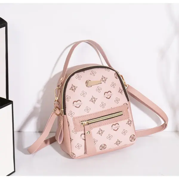 Floral PU Leather School Bag and Ladies Fashion Flower Backpack - Pink