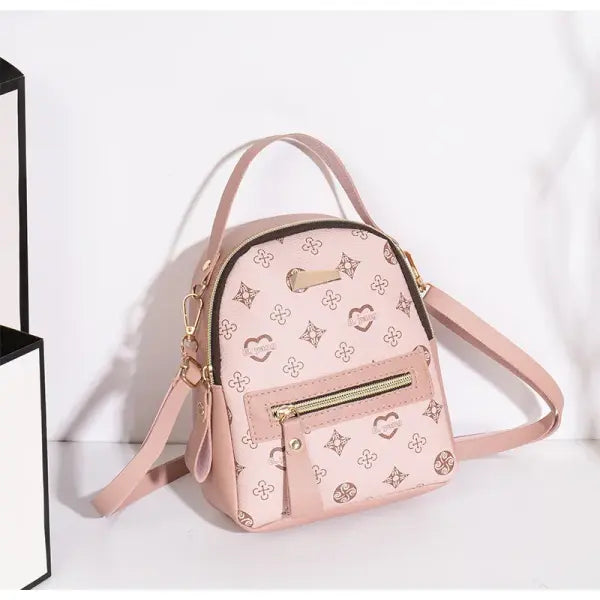 Floral PU Leather School Bag and Ladies Fashion Flower Backpack - Pink