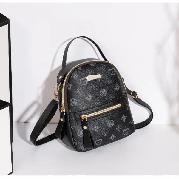 Floral PU Leather School Bag and Ladies Fashion Flower Backpack - black