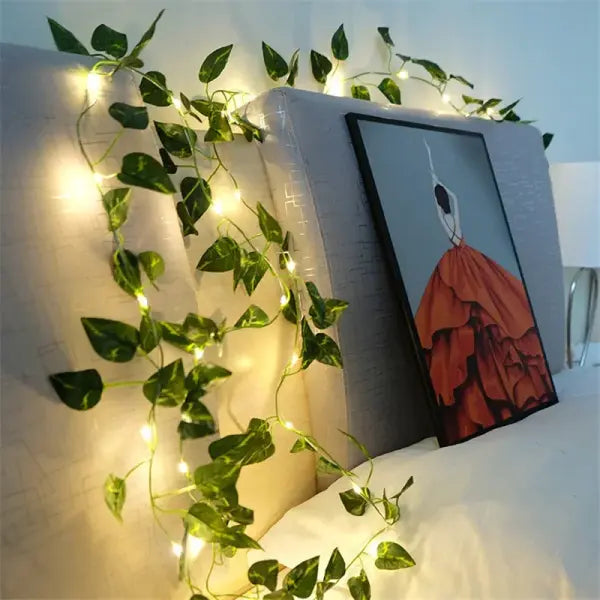 Flower Green Leaf String Lights Artificial Vine Fairy Lights Battery Powered Christmas Tree Garland Light for Weeding