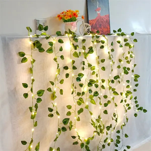 Flower Green Leaf String Lights Artificial Vine Fairy Lights Battery Powered Christmas Tree Garland Light for Weeding