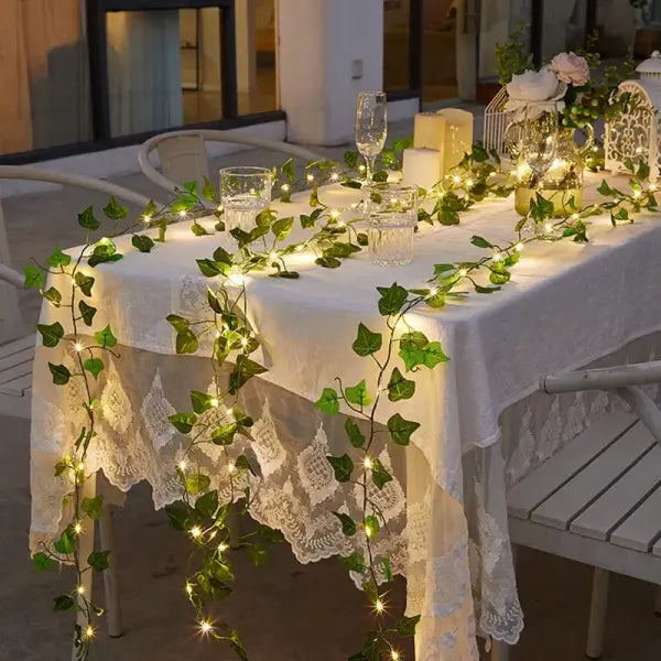 Flower Green Leaf String Lights Artificial Vine Fairy Lights Battery Powered Christmas Tree Garland Light for Weeding