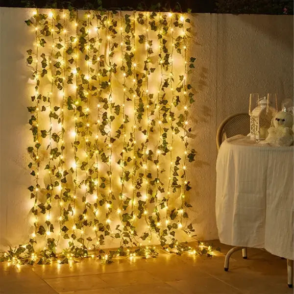 Flower Green Leaf String Lights Artificial Vine Fairy Lights Battery Powered Christmas Tree Garland Light for Weeding