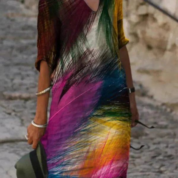 Summer Dress - Flower Print A-Line European Style Dress for Women