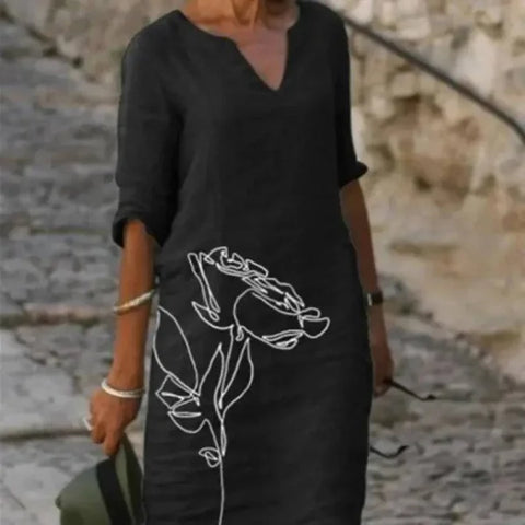 Summer Dress - Flower Print A-Line European Style Dress for Women