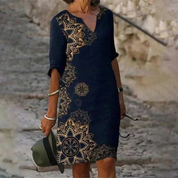 Summer Dress - Flower Print A-Line European Style Dress for Women