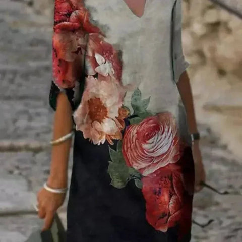 Summer Dress - Flower Print A-Line European Style Dress for Women