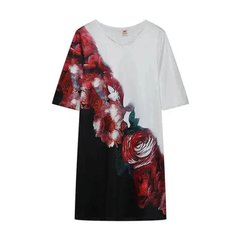 Summer Dress - Flower Print A-Line European Style Dress for Women - Meigui / S