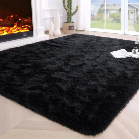 Fluffy Rugs for Bedroom – Soft Non-Slip Area Rugs for Living Room and Hardwood Floors - black / 153x244cm 5x8ft