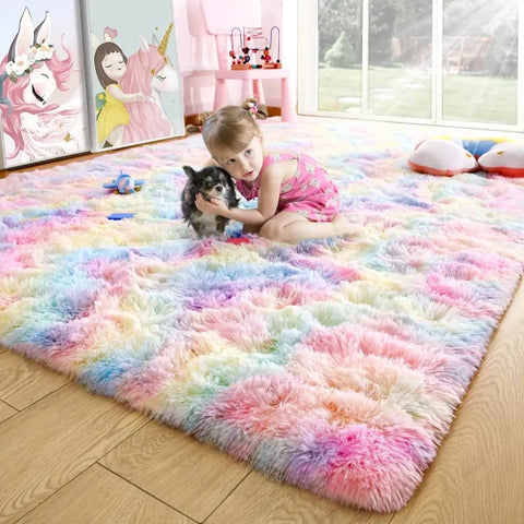 Fluffy Rugs for Bedroom – Soft Non-Slip Area Rugs for Living Room and Hardwood Floors - Rainbow / 153x244cm 5x8ft