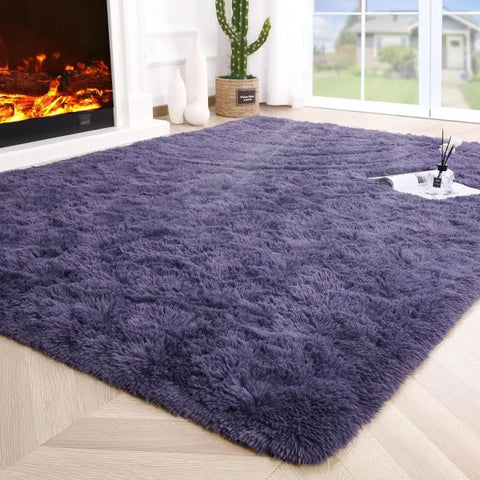 Fluffy Rugs for Bedroom – Soft Non-Slip Area Rugs for Living Room and Hardwood Floors - Grey Purple / 153x244cm 5x8ft