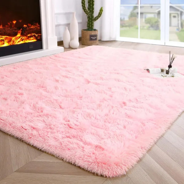 Fluffy Rugs for Bedroom – Soft Non-Slip Area Rugs for Living Room and Hardwood Floors - Pink / 153x244cm 5x8ft / United