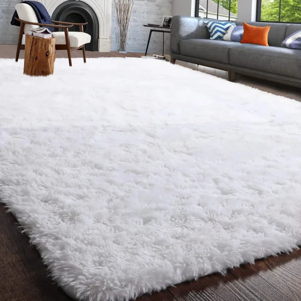 Fluffy Rugs for Bedroom – Soft Non-Slip Area Rugs for Living Room and Hardwood Floors - Pure White / 153x244cm 5x8ft