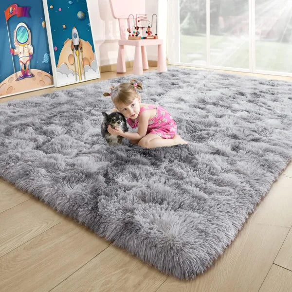 Fluffy Rugs for Bedroom – Soft Non-Slip Area Rugs for Living Room and Hardwood Floors - Tie dye grey / 153x244cm 5x8ft