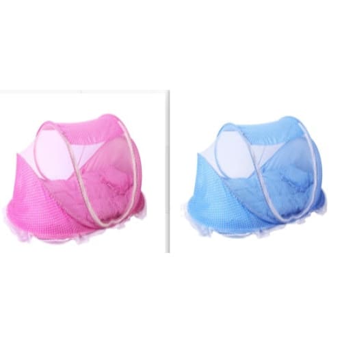 Foldable Baby Bed Net With Pillow Net 2pieces Set - Blue and Pink