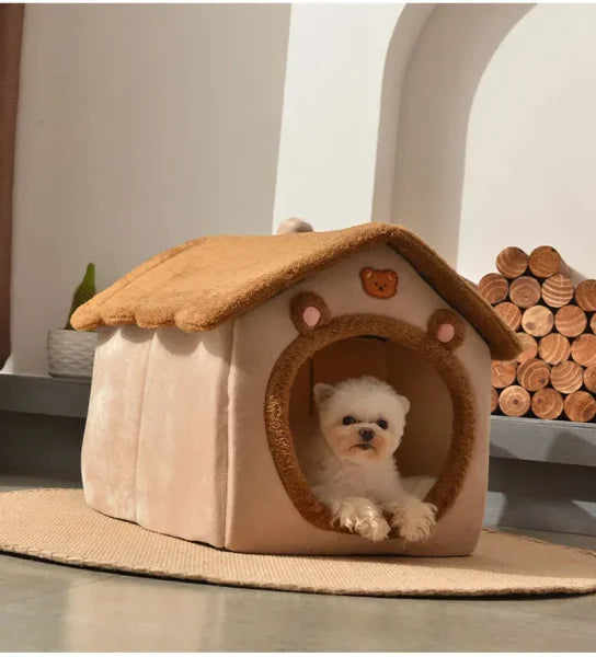 Foldable Dog House Kennel Bed - Warm Winter Nest for Pets