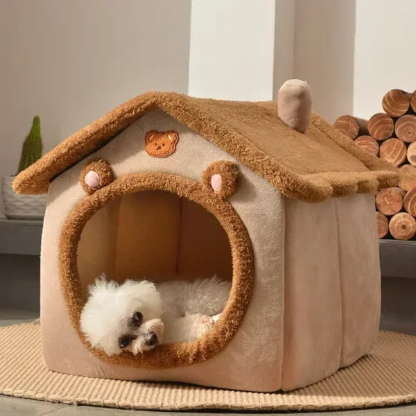 Foldable Dog House Kennel Bed - Warm Winter Nest for Pets
