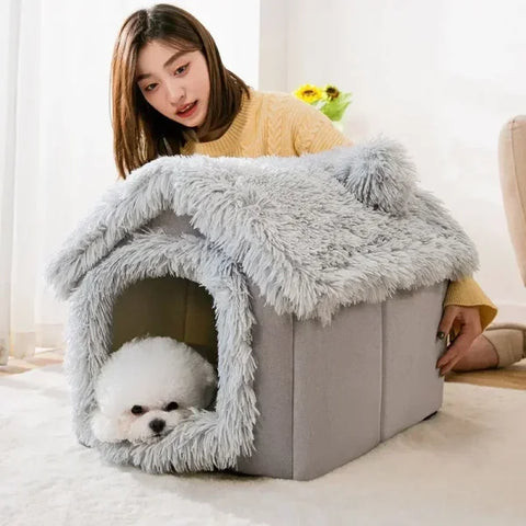 Foldable Dog House Kennel Bed - Warm Winter Nest for Pets