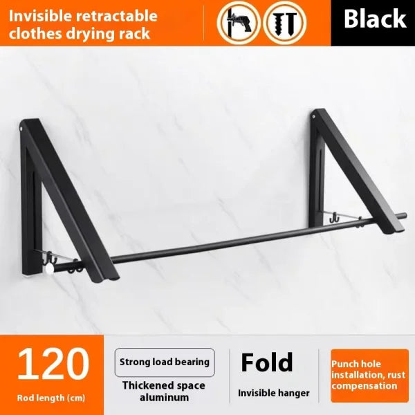 Punch-Free Foldable Wall Hanger - Space Aluminum Waterproof & Retractable - Black 2 frames 120cm