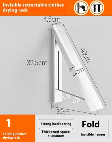 Punch-Free Foldable Wall Hanger - Space Aluminum Waterproof & Retractable - 1 perforated section