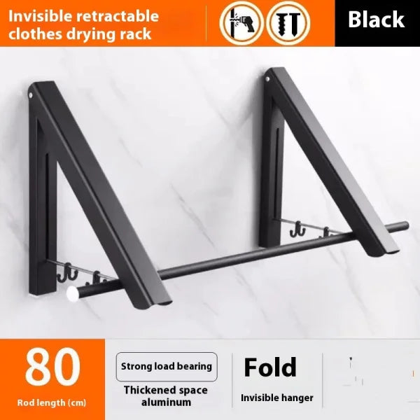 Punch-Free Foldable Wall Hanger - Space Aluminum Waterproof & Retractable - Black 2 frames 80cm