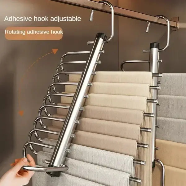 5/9 Layer Stainless Steel Folding Magic Pants Hangers Space-Saving Trouser & Jeans Organizer