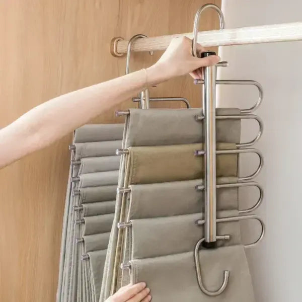 5/9 Layer Stainless Steel Folding Magic Pants Hangers Space-Saving Trouser & Jeans Organizer
