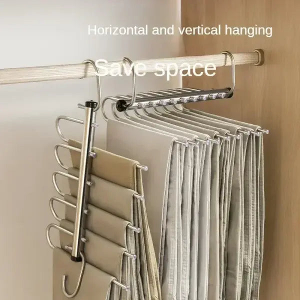 5/9 Layer Stainless Steel Folding Magic Pants Hangers Space-Saving Trouser & Jeans Organizer