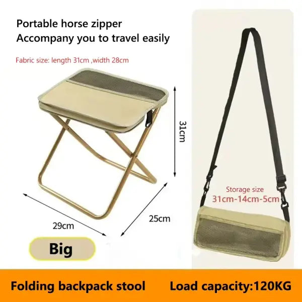 Portable Folding Camping Stool with Shoulder Strap Bag - Lightweight Compact Chair for Fishing & Hiking - khaki / China