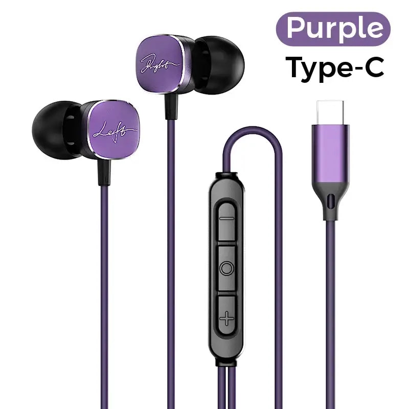 Type C Wired Samsung Galaxy Earphones HiFi Bass Surround Sound - Purple Type C