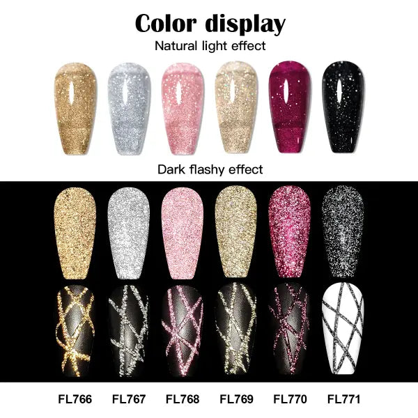 FOUR LILY 5ml Reflective Glitter Liner Nail Gel Polish Gold Silver Red Sparkling Nail Supplies UV/LED Varnish Painting