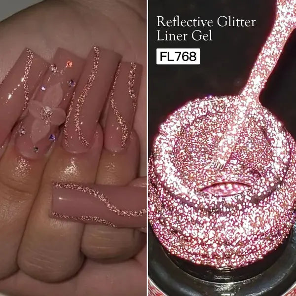 FOUR LILY Reflective Glitter Liner Nail Gel Polish 5ml – Gold Silver Red Sparkling UV/LED Painting Gel - A0066-3