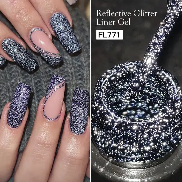 FOUR LILY Reflective Glitter Liner Nail Gel Polish 5ml – Gold Silver Red Sparkling UV/LED Painting Gel - A0066-6