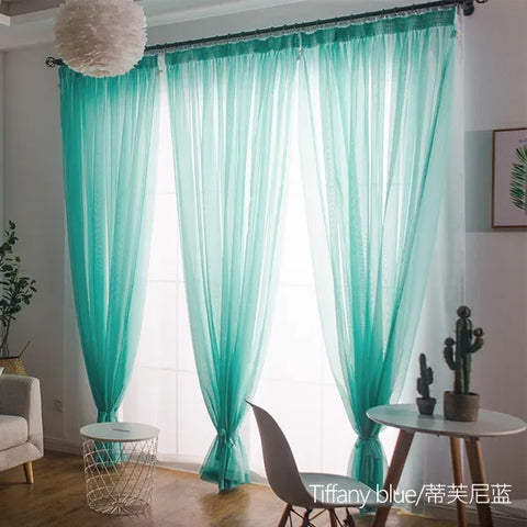 Free Custom Sheer Tulle Curtains - Heat Insulation & Rod Pocket Voile - Tiffany blue / W100 x H130 cm / Rod Pocket