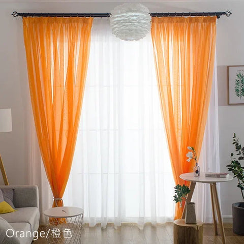 Free Custom Sheer Tulle Curtains - Heat Insulation & Rod Pocket Voile - Orange / W100 x H130 cm / Rod Pocket