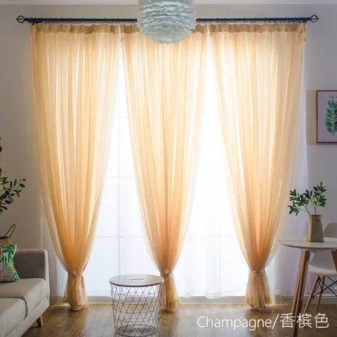 Free Custom Sheer Tulle Curtains - Heat Insulation & Rod Pocket Voile - Champagne / W100 x H130 cm / Rod Pocket