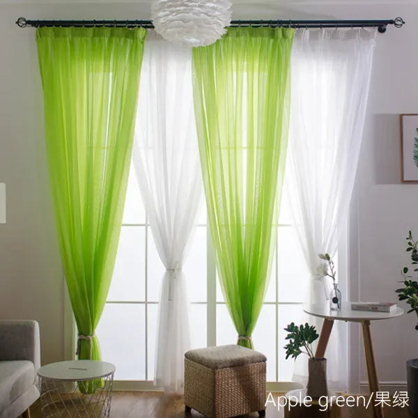 Free Custom Sheer Tulle Curtains - Heat Insulation & Rod Pocket Voile - Fruit green / W100 x H130 cm / Rod Pocket