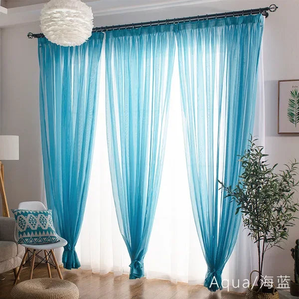 Free Custom Sheer Tulle Curtains - Heat Insulation & Rod Pocket Voile - Sea blue / W100 x H130 cm / Rod Pocket