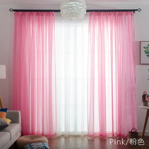 Free Custom Sheer Tulle Curtains - Heat Insulation & Rod Pocket Voile - Pink / W100 x H130 cm / Rod Pocket
