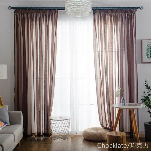 Free Custom Sheer Tulle Curtains - Heat Insulation & Rod Pocket Voile - Chocolate / W100 x H130 cm / Rod Pocket