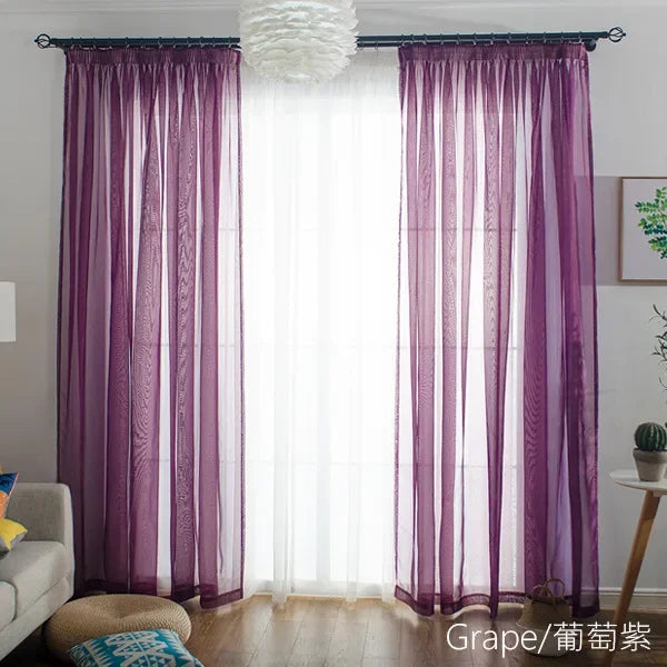 Free Custom Sheer Tulle Curtains - Heat Insulation & Rod Pocket Voile - Purple / W100 x H130 cm / Rod Pocket