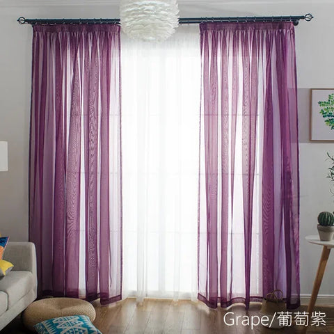 Free Custom Sheer Tulle Curtains - Heat Insulation & Rod Pocket Voile - Purple / W100 x H130 cm / Rod Pocket