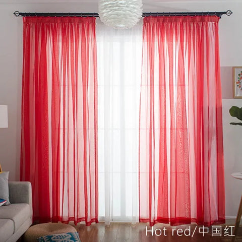 Free Custom Sheer Tulle Curtains - Heat Insulation & Rod Pocket Voile - Red / W100 x H130 cm / Rod Pocket