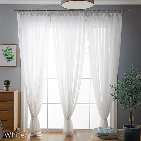 Free Custom Sheer Tulle Curtains - Heat Insulation & Rod Pocket Voile - White / W100 x H130 cm / Rod Pocket