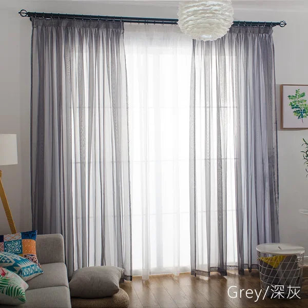 Free Custom Sheer Tulle Curtains - Heat Insulation & Rod Pocket Voile - Grey / W100 x H130 cm / Rod Pocket