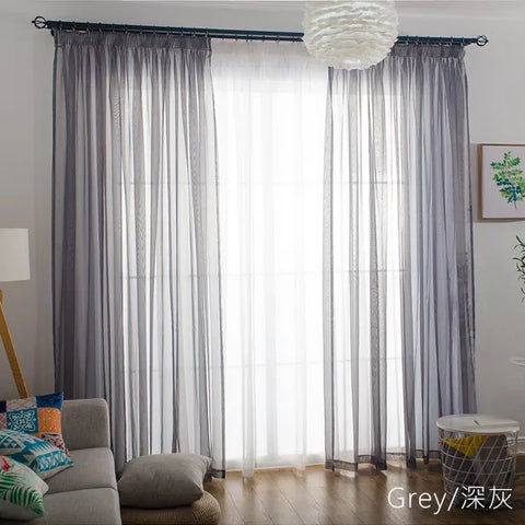 Free Custom Sheer Tulle Curtains - Heat Insulation & Rod Pocket Voile - Grey / W100 x H130 cm / Rod Pocket