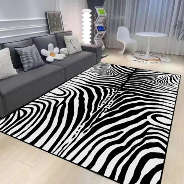 French Retro Zebra Stripes Carpet - Luxury Modern Home Decoration for Living Room & Bedroom