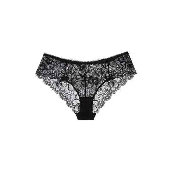 French Romantic Lace Bra Style Mold Cup Slim Push Up Underwear Set - Black panties / 85B
