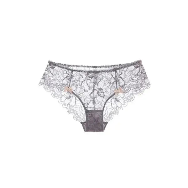 French Romantic Lace Bra Style Mold Cup Slim Push Up Underwear Set - Grey panties / 85B