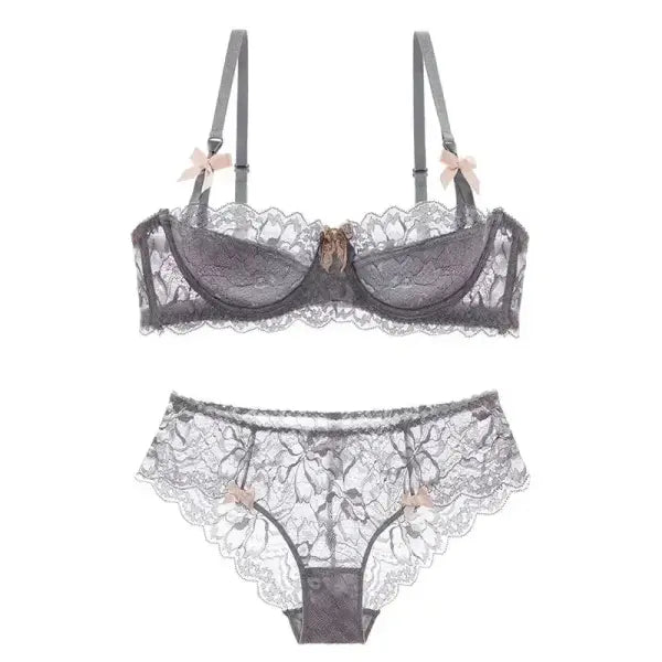 French Romantic Lace Bra Style Mold Cup Slim Push Up Underwear Set